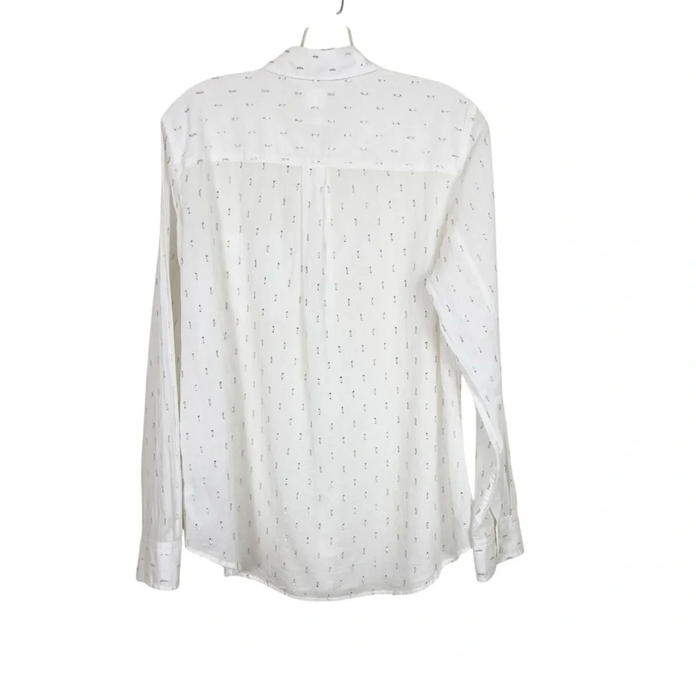 Gap Fitted Boyfriend White Button Down Silver Metallic Clip Dot Shirt Size M - Picture 7 of 14